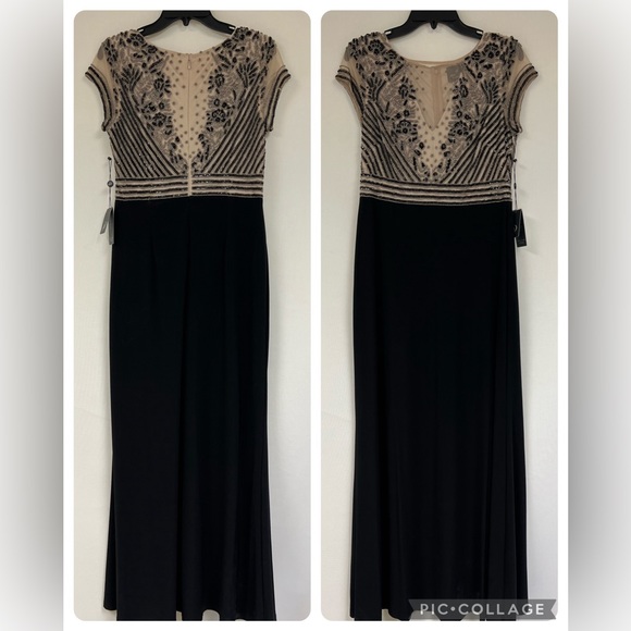 Adrianna Papell embellished, mermaid  illusion V-neck long gown - Picture 10 of 12